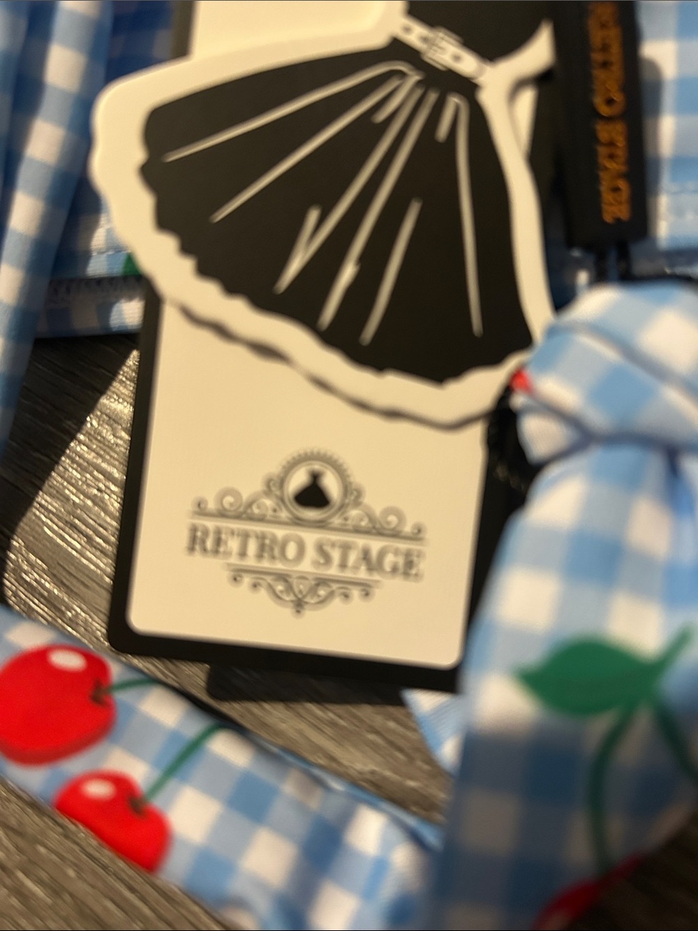 Blue Retro stage Cherry Tie-Strap Swim Top - Picture 5 of 5